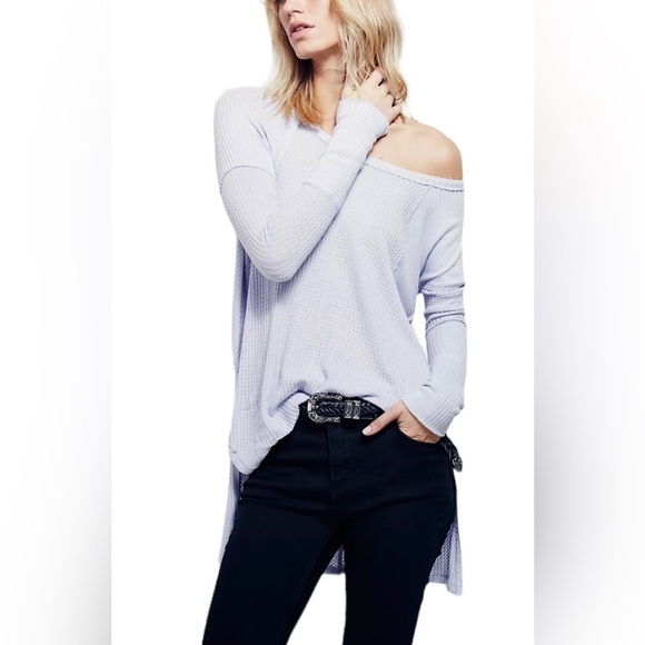 Free People Ventura thermal lavender long sleeves waffle knit top - Picture 1 of 13